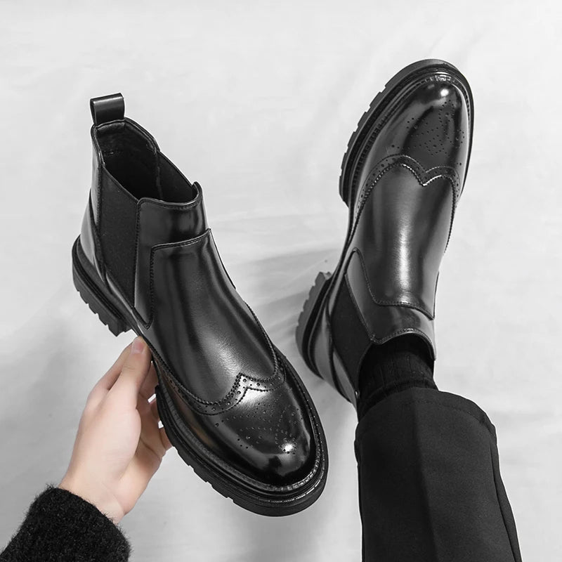 Classic Mens Black Leather Ankle Boots