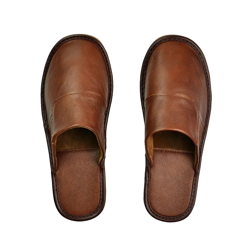 Comfortable Mens Slip On Leather House Slippers