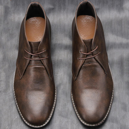 Trendy Men's Leather Ankle Boots Lace Up Style