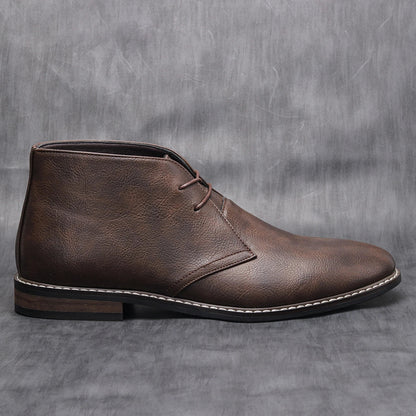 Trendy Men's Leather Ankle Boots Lace Up Style