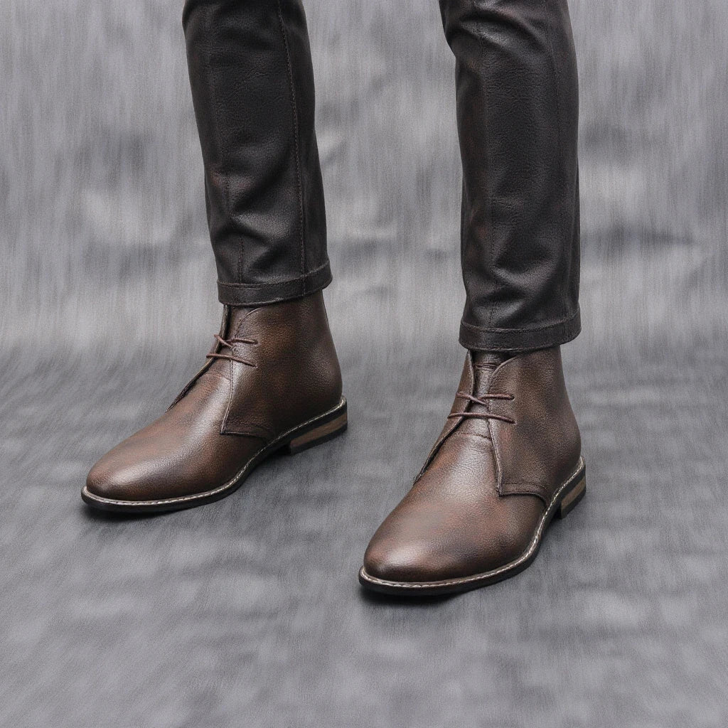 Trendy Men's Leather Ankle Boots Lace Up Style