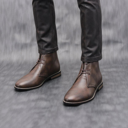 Trendy Men's Leather Ankle Boots Lace Up Style