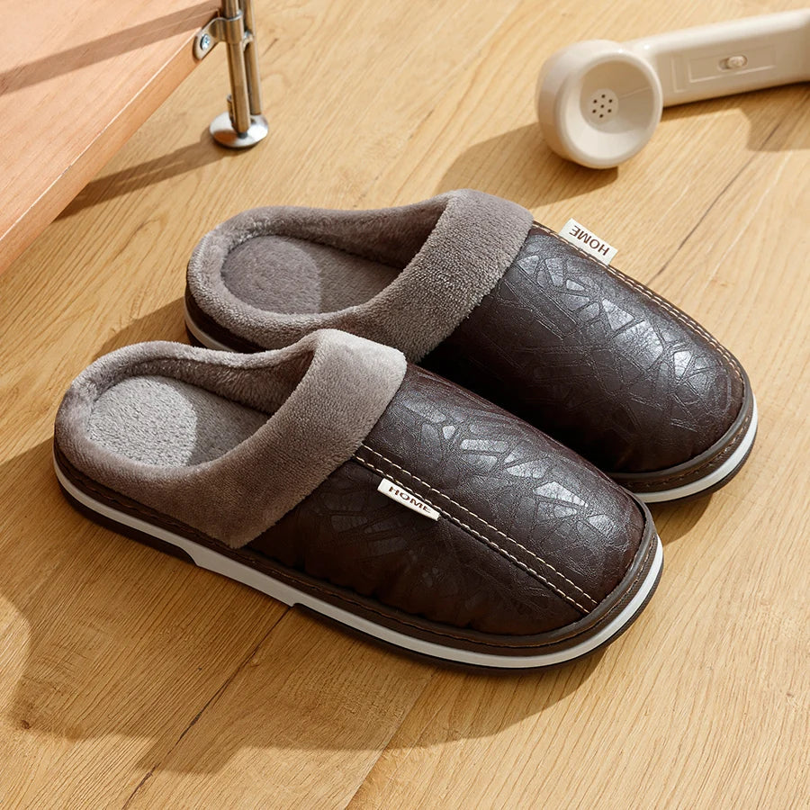 Cozy Men's Faux Fur Lined Leather Slippers