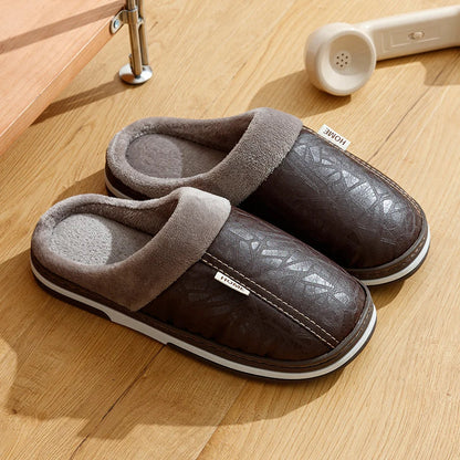 Cozy Men's Faux Fur Lined Leather Slippers