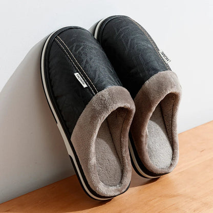 Cozy Men's Faux Fur Lined Leather Slippers
