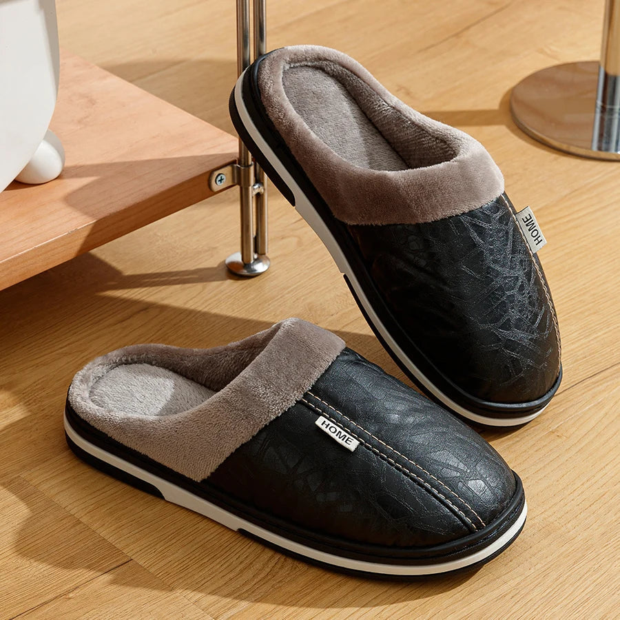 Cozy Men's Faux Fur Lined Leather Slippers