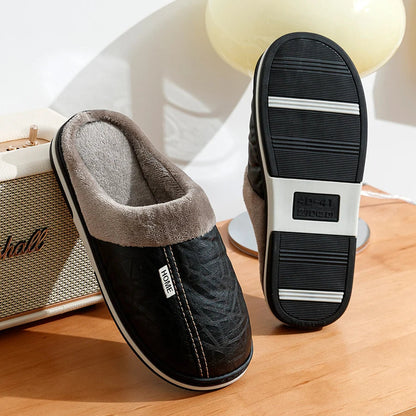 Cozy Men's Faux Fur Lined Leather Slippers