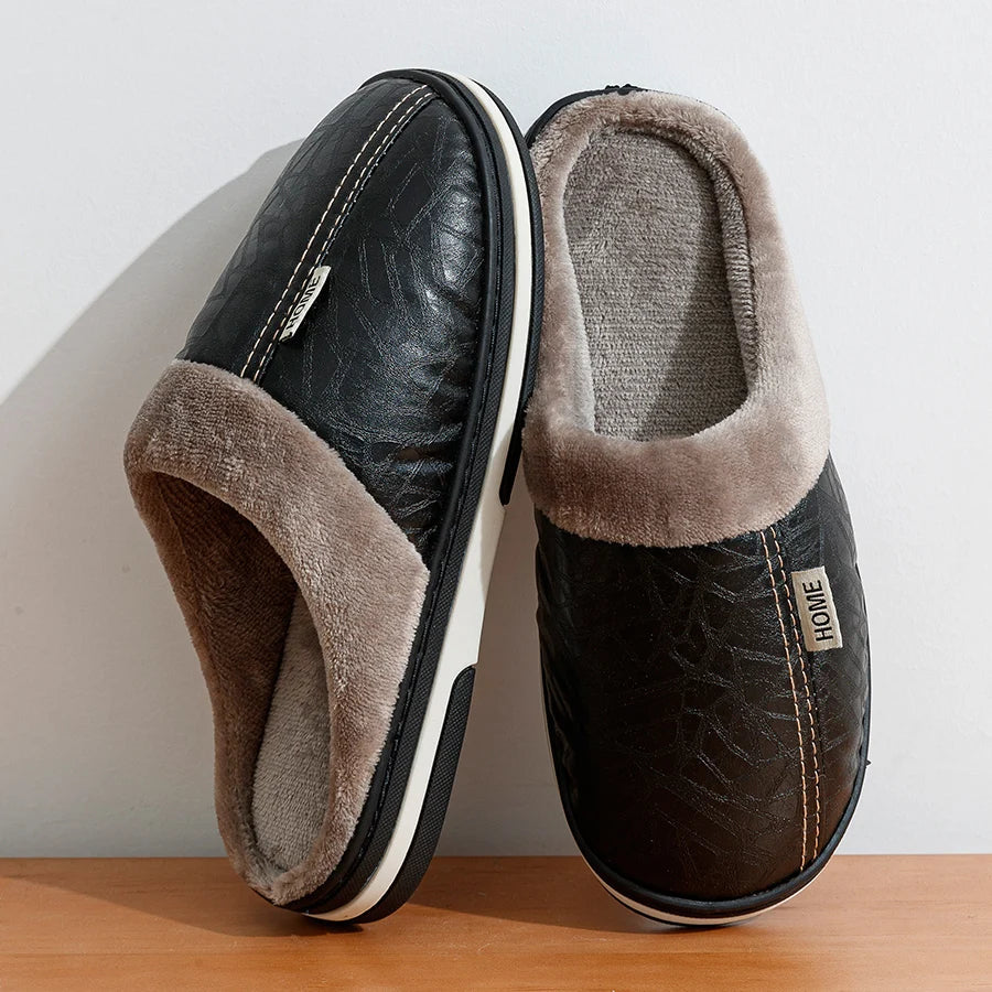 Cozy Men's Faux Fur Lined Leather Slippers