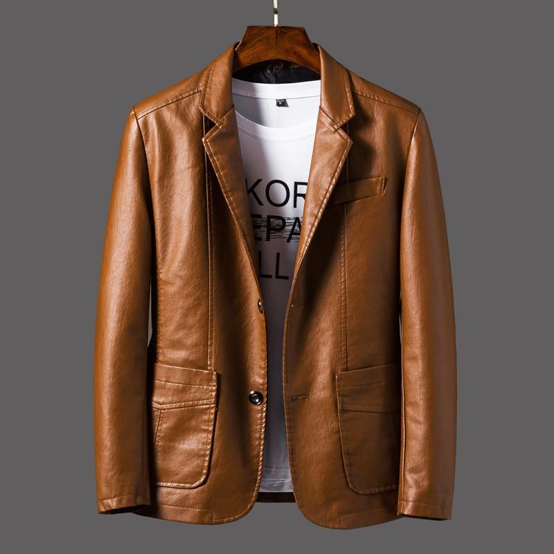 Slim Fit Leather Jacket with Notched Lapel