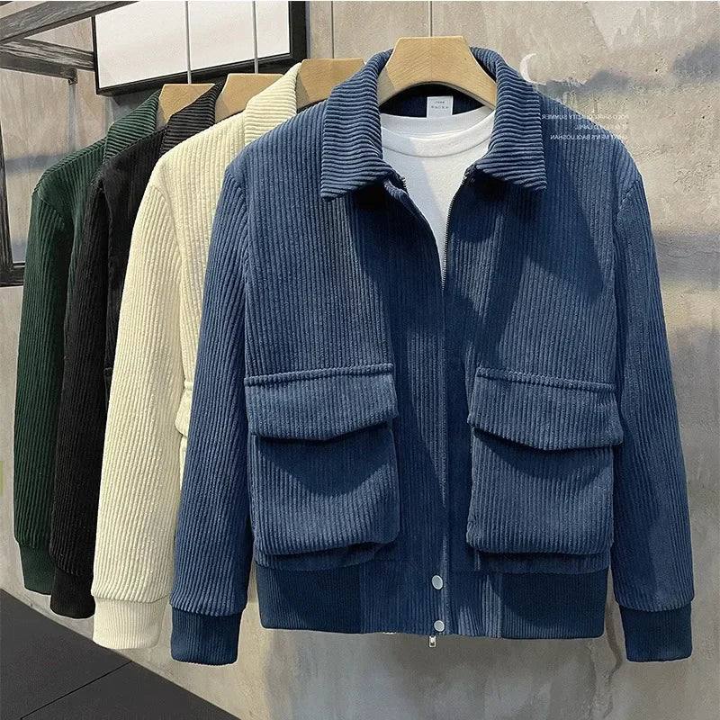 Rugged Mens Cotton Bomber Jacket with Pocket Details