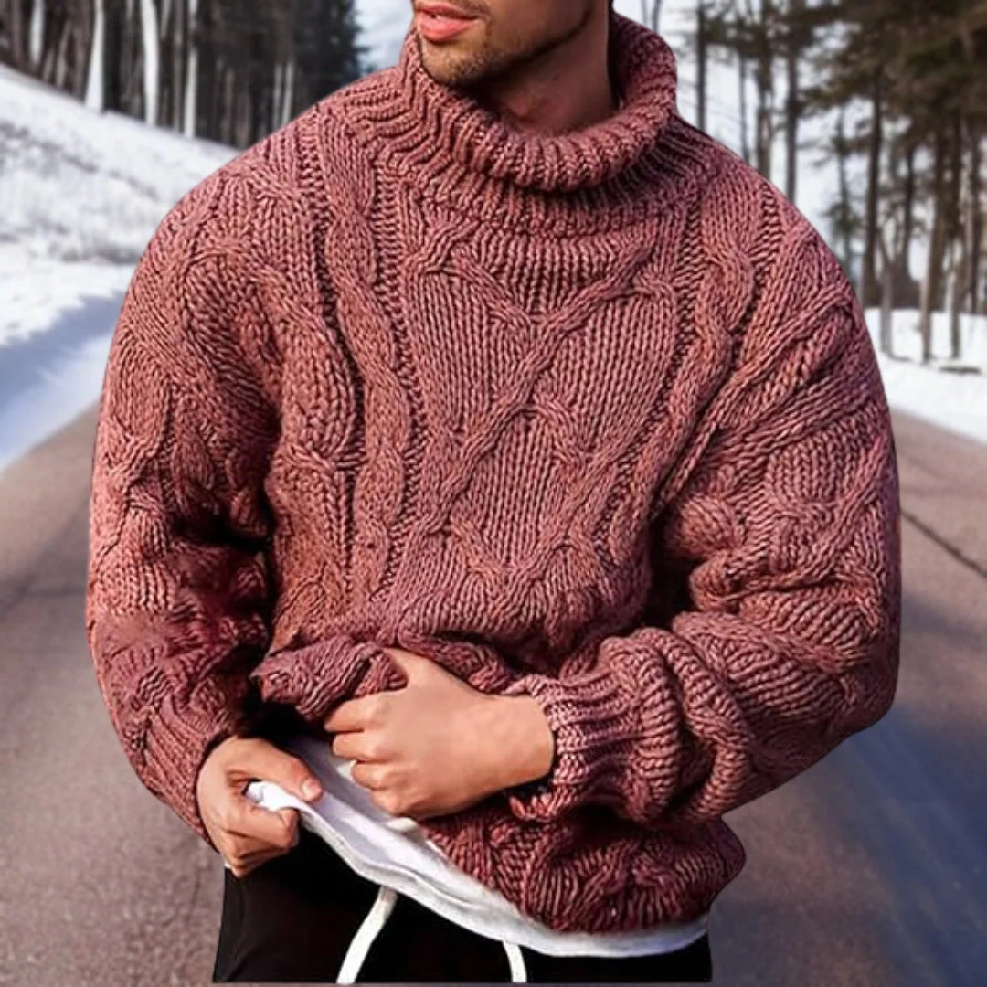 Thick Cable Knit Men's Turtleneck Jumper Sweater