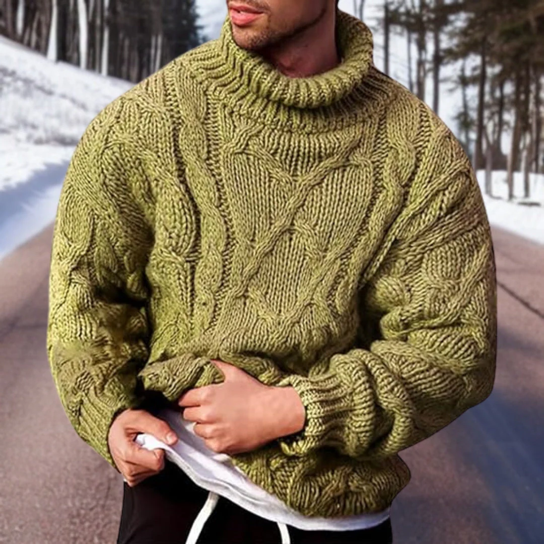Thick Cable Knit Men's Turtleneck Jumper Sweater