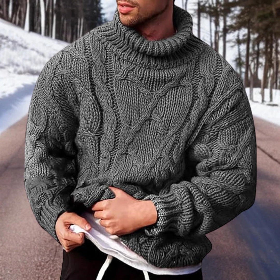 Thick Cable Knit Men's Turtleneck Jumper Sweater