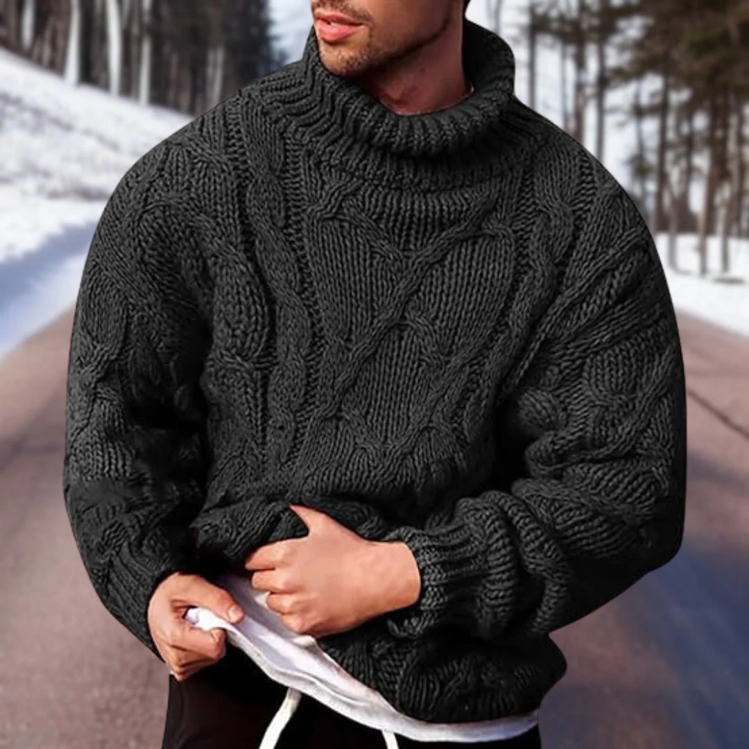 Thick Cable Knit Men's Turtleneck Jumper Sweater - OutfitLondon