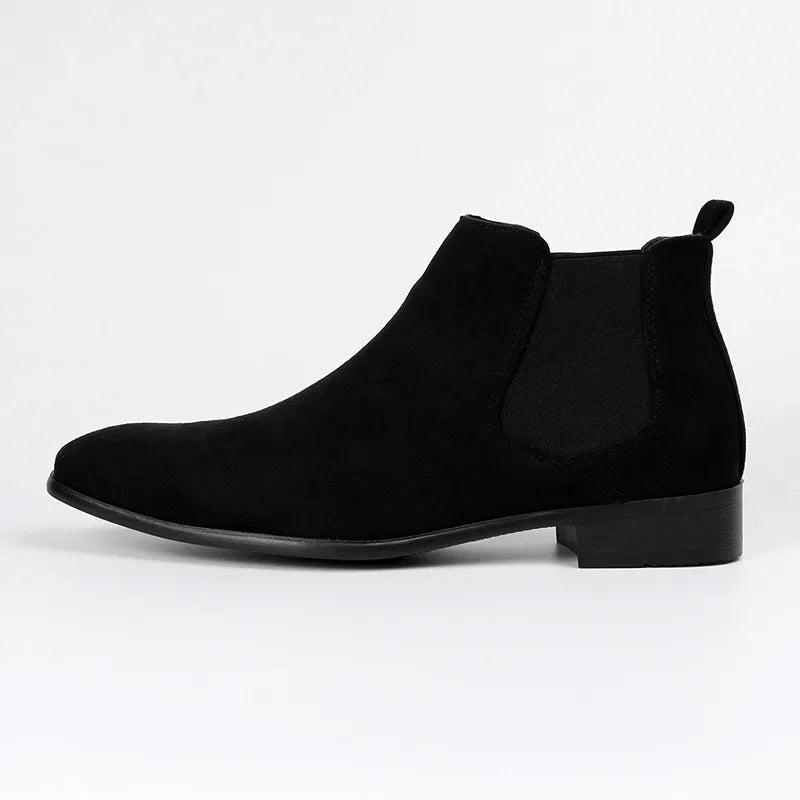Men's Simple Black Leather Ankle Boots