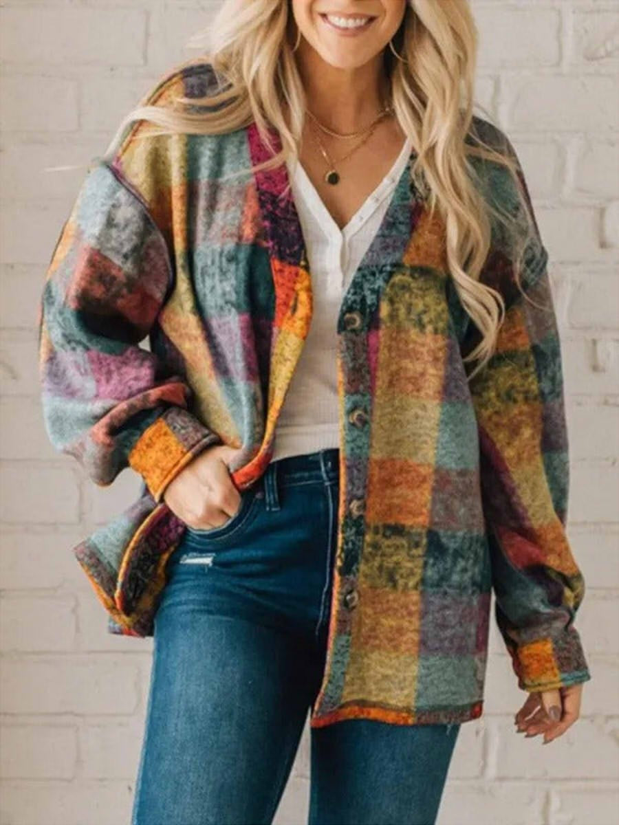 Casual Plaid Flannel Jacket for Ladies - OutfitLondon