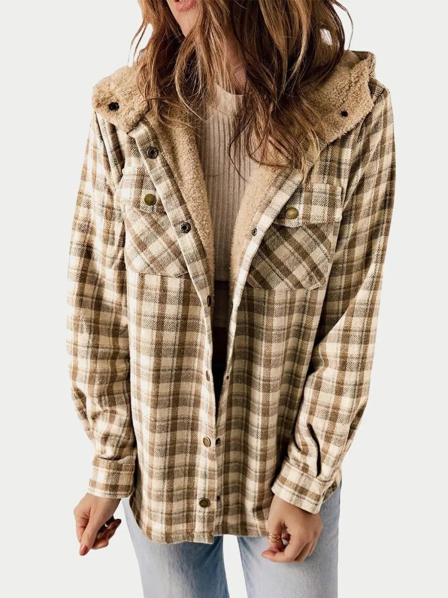 Warm Women's Plaid Flannel Hoodie Jacket - OutfitLondon