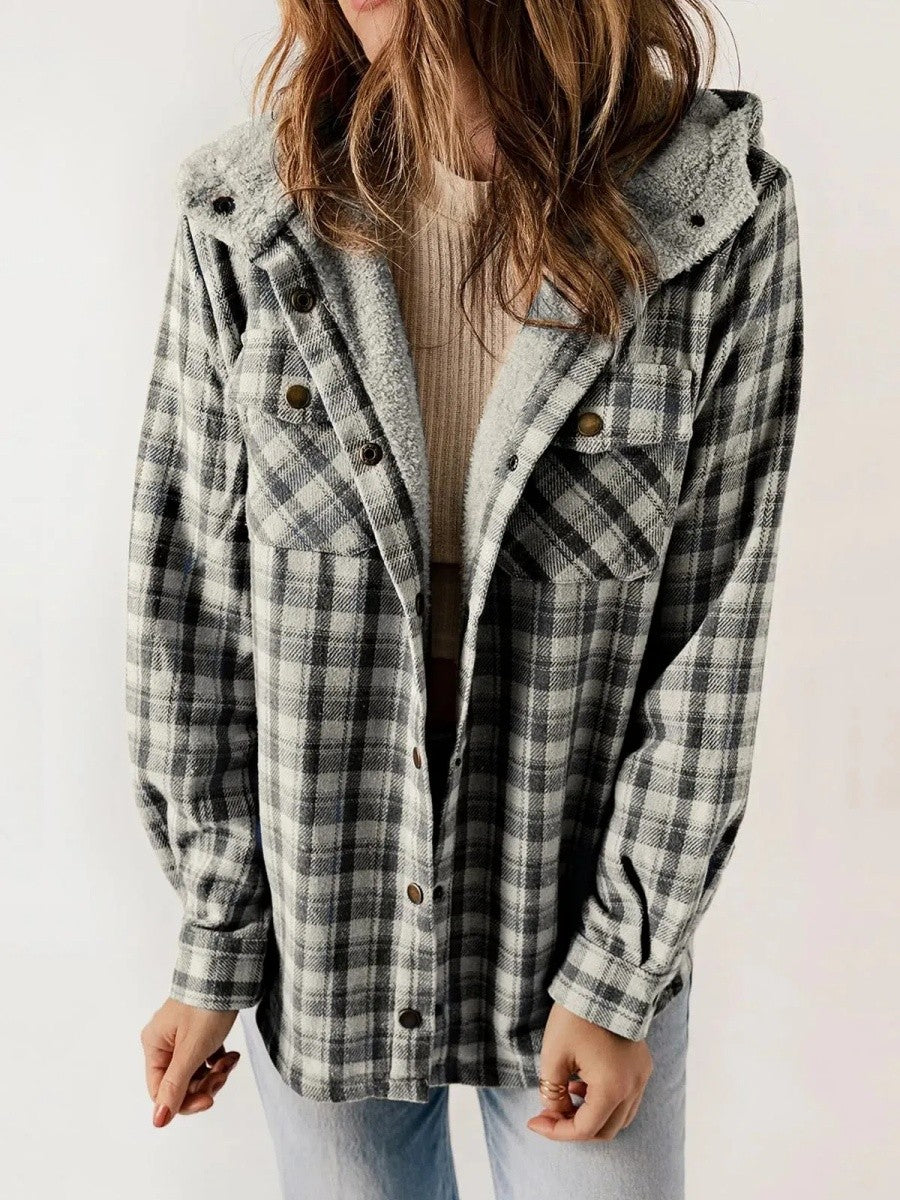 Warm Women's Plaid Flannel Hoodie Jacket