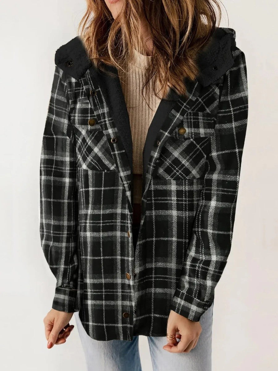 Warm Women's Plaid Flannel Hoodie Jacket