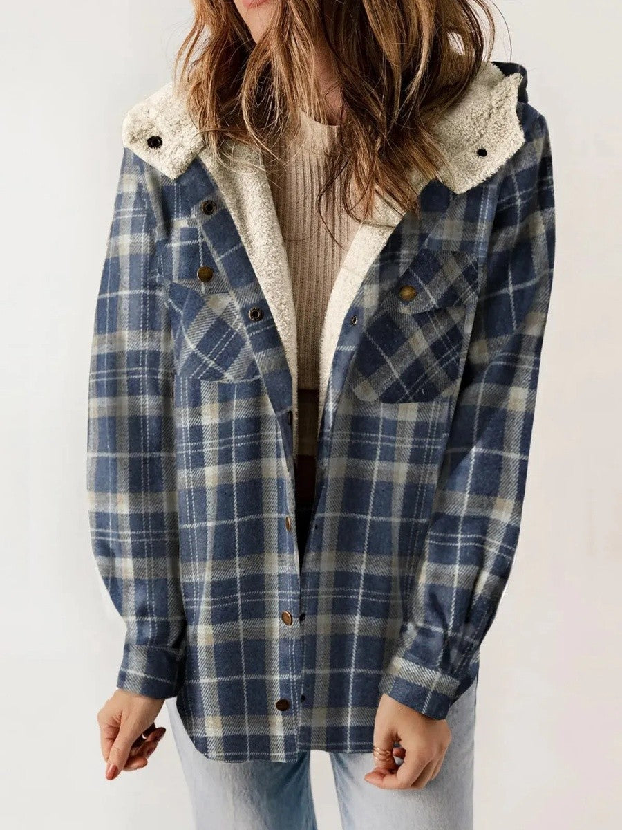 Warm Women's Plaid Flannel Hoodie Jacket