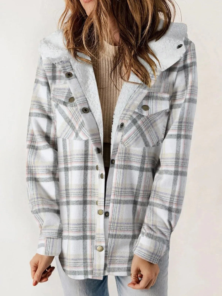 Warm Women's Plaid Flannel Hoodie Jacket