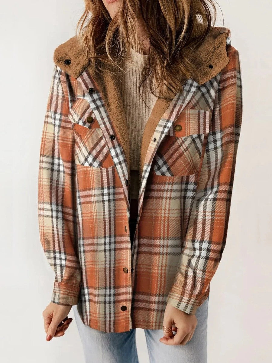 Warm Women's Plaid Flannel Hoodie Jacket