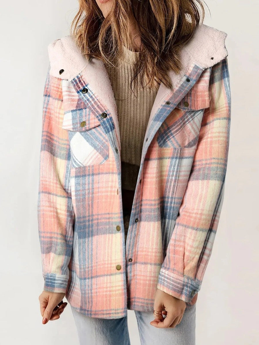 Warm Women's Plaid Flannel Hoodie Jacket