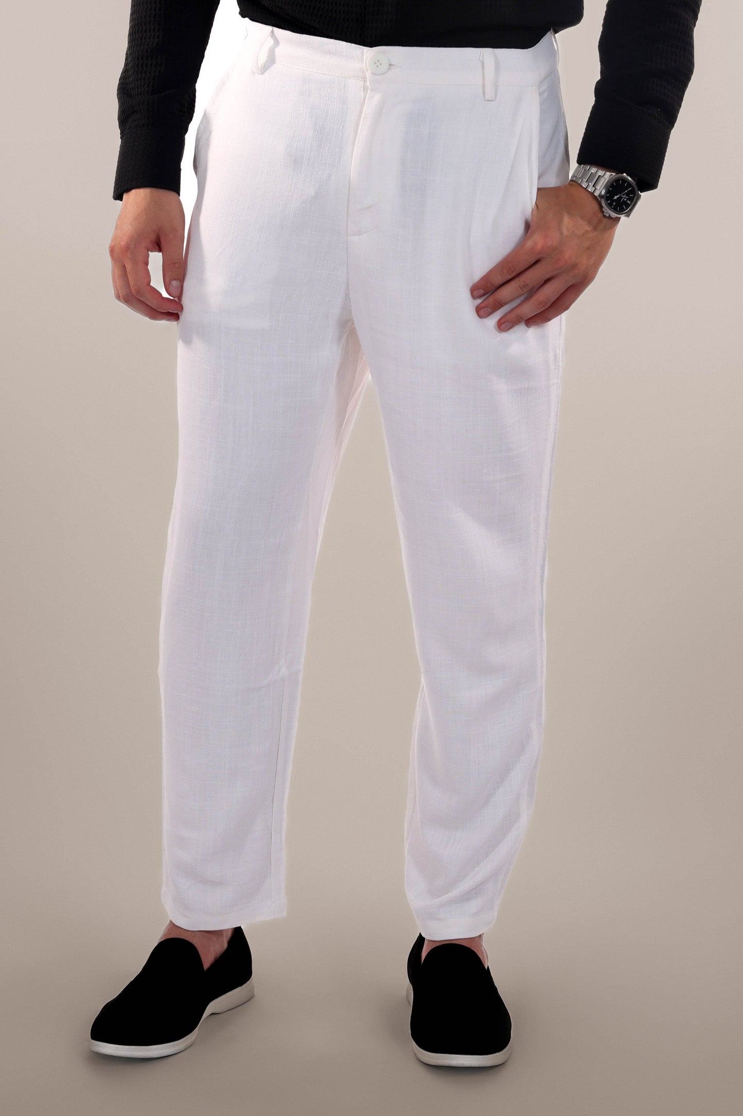 Timeless White Cotton Mens Pants