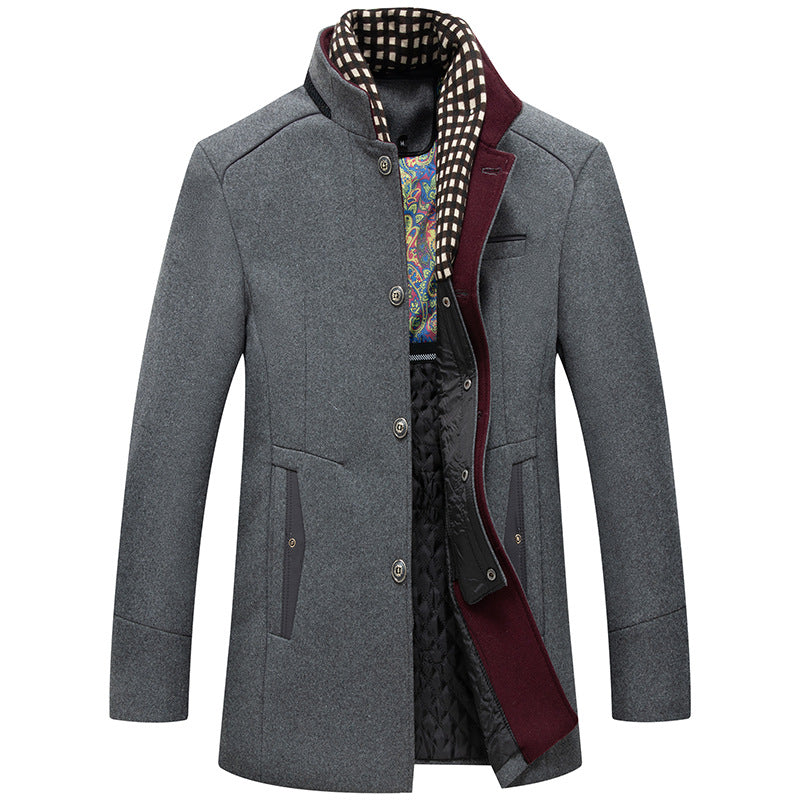 Men's Classic Wool Slim Fit Stand Collar Overcoat