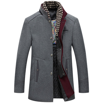 Men's Classic Wool Slim Fit Stand Collar Overcoat