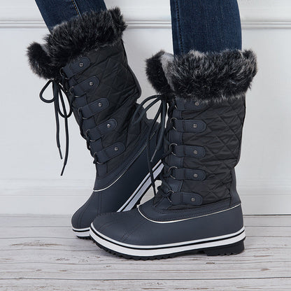 Warm Snow Boots Faux Fur Lined Lace up Mid Calf Winter Duck Boots