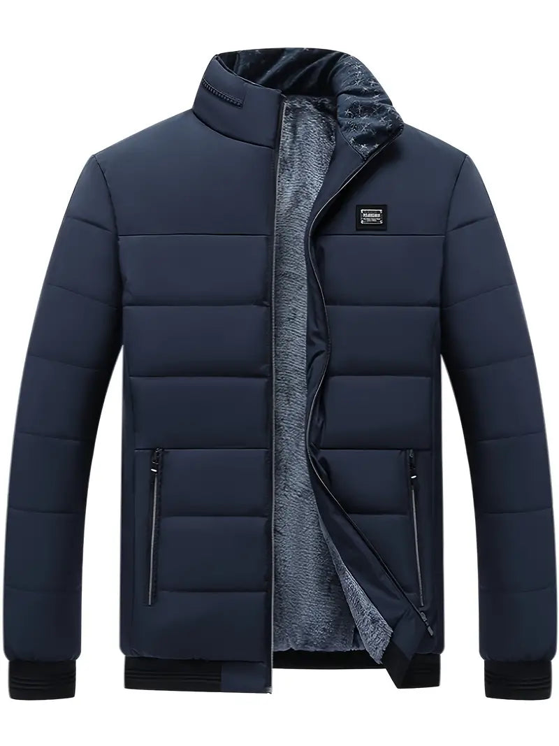 Stylish Mens Coat with Stand Collar: Warm Winter Parka with Fleece Lining