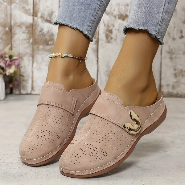 Gold Buckle Comfortable Closed Toe Shoes for Women