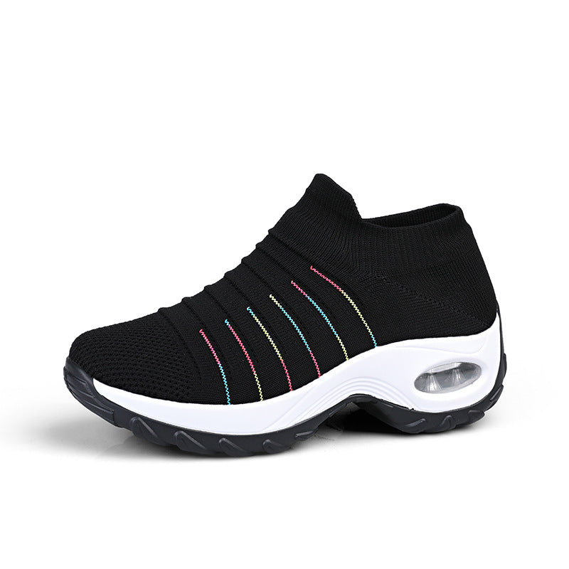 Woman's Striped Pattern Knit Sports Shoes