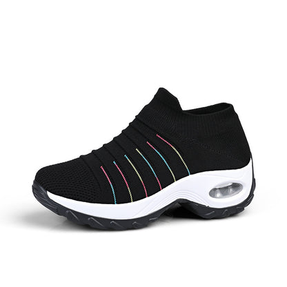 Woman's Striped Pattern Knit Sports Shoes