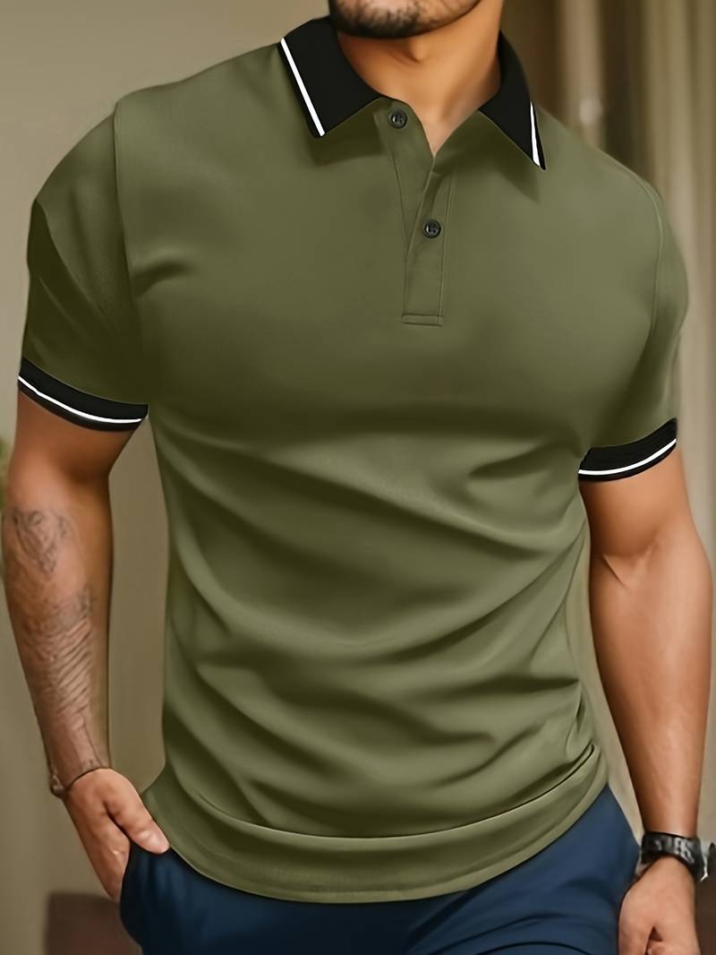 Trendy Color Block Short Sleeve Dress Shirt - OutfitLondon