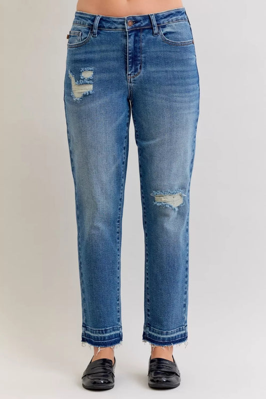 Relaxed Fit High Waist Ripped Blue Jeans - OutfitLondon