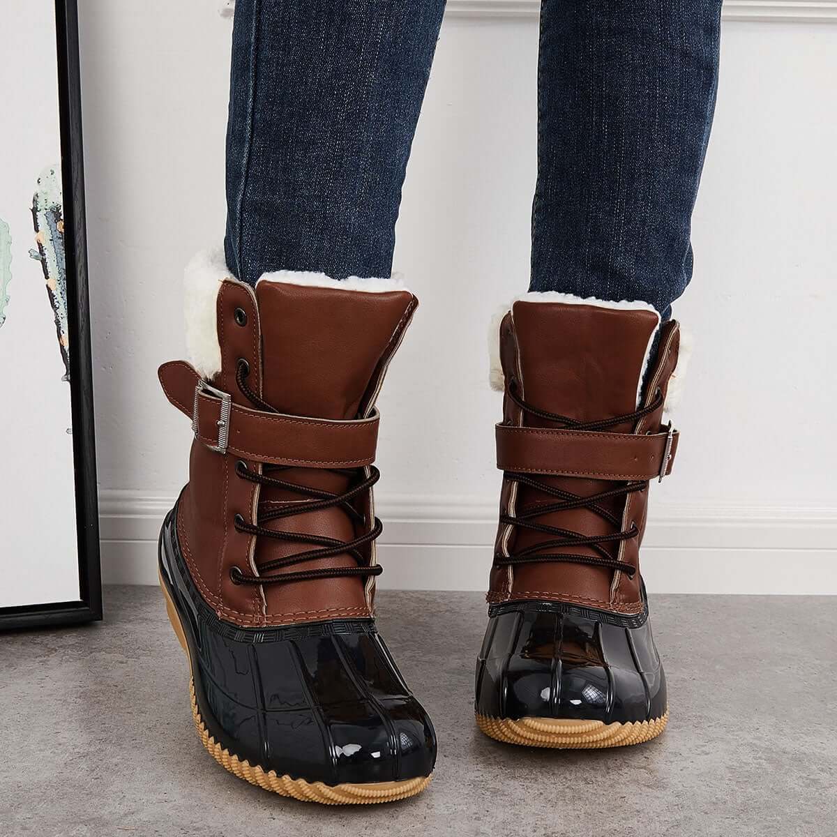 Non Slip Warm Fur Lining Snow Boots Waterproof Duck Ankle Boots