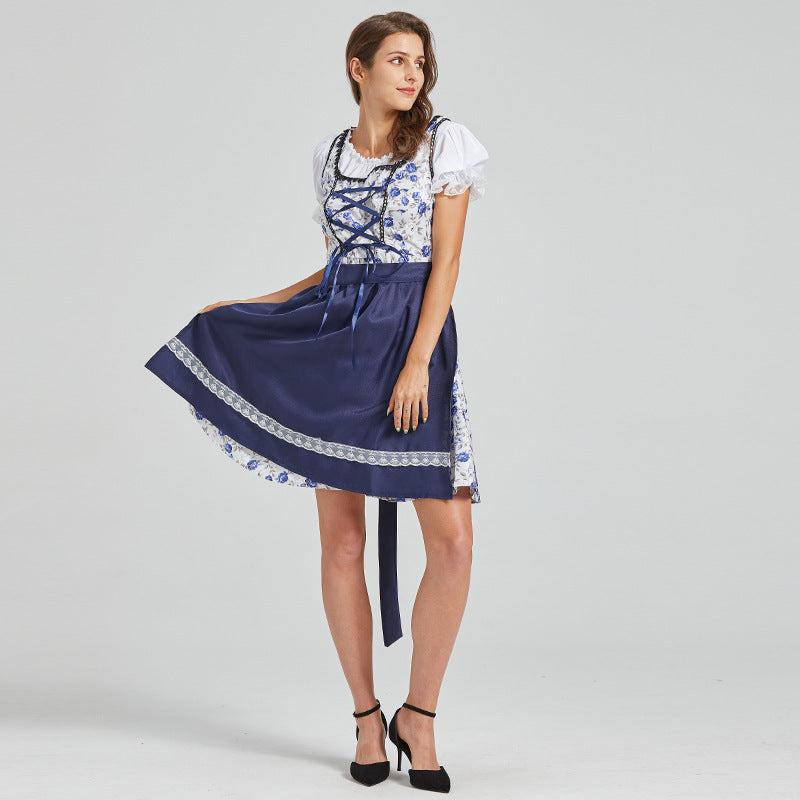Women's Classic Floral Cotton Dirndl Dress with Apron