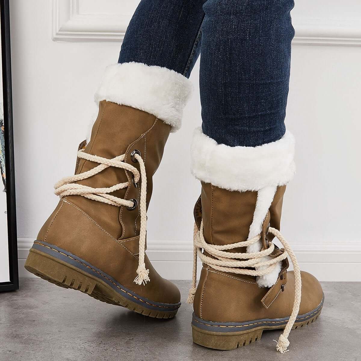 Mid Calf Winter Pull on Booties Mid Knee High Snow Boots