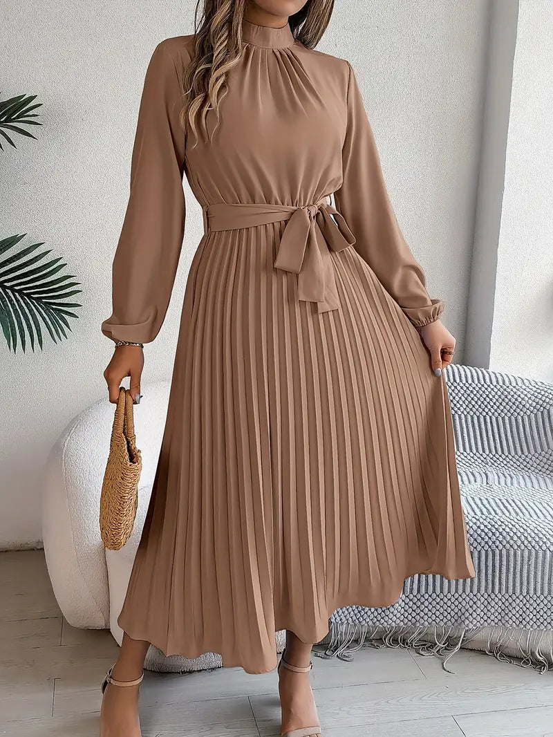 Women's Classic Fit A-Line Dress with Waist Belt