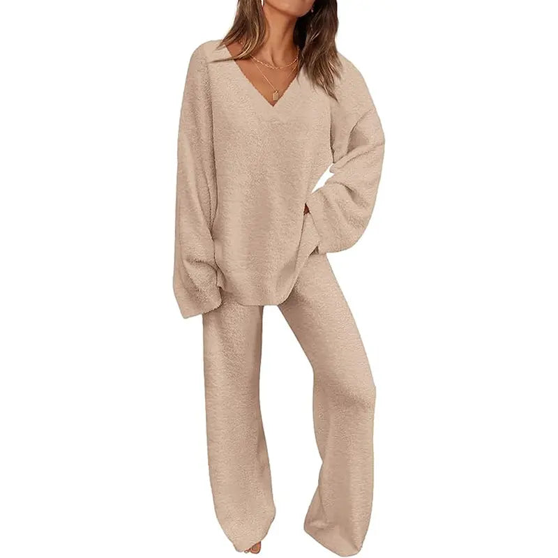 Comfy 2-Piece Loungewear Set Soft Top & Wide Leg Pants