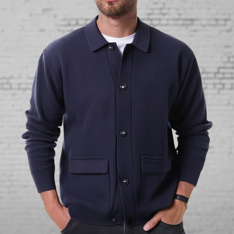 Simple Men's Crew Neck Cardigan Sweater - OutfitLondon