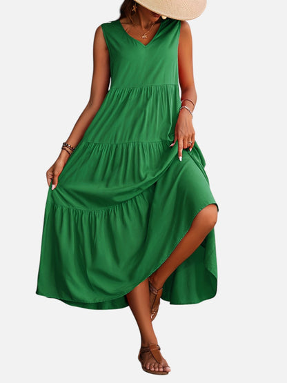 Women's Elegant V-Neck Tiered Maxi Dress