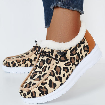 Leopard Winter Warm Flats Plush Faux Fur Lined Non Slip Boots