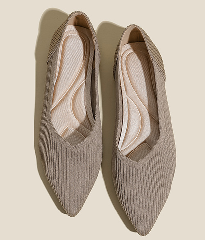 Comfortable Classy Knit Cap Toe Flats-Light Brown