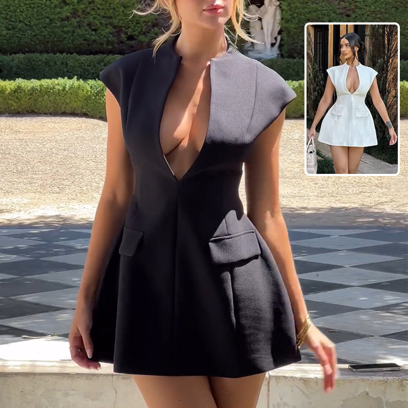 Women's Elegant A-Line Deep V-Neck Dress
