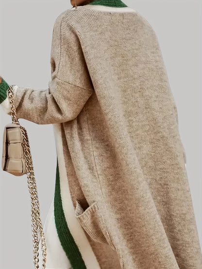 Classic Long Cardigan with Bright Details