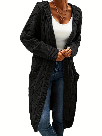 Cozy Open Front Winter Cardigan with Pockets - OutfitLondon