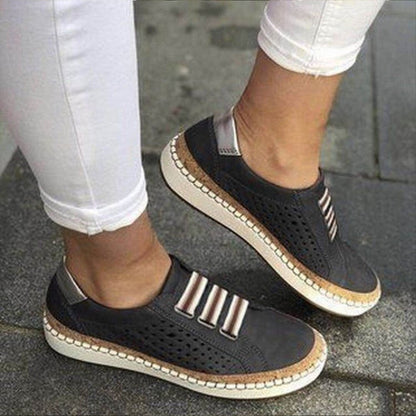 Women's Casual Hollow Color Contrast Stripe Flat Casual Shoes